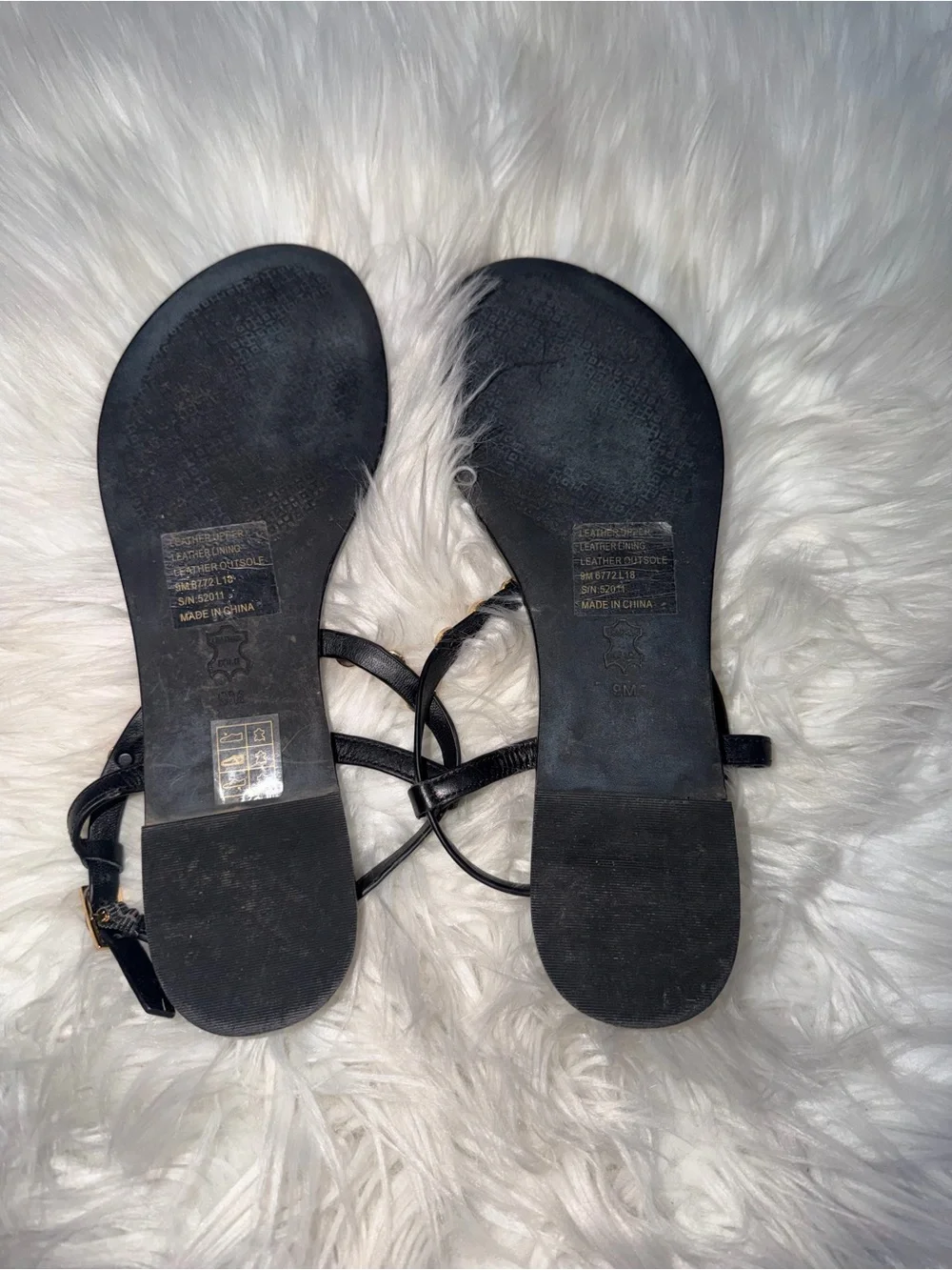 Tory Burch Black Pearl-Trim T-Strap Sandals